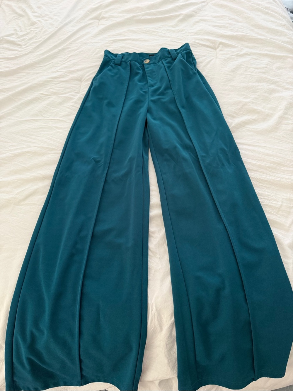 SHEIN Teal Wide-Leg High-Waist Trousers